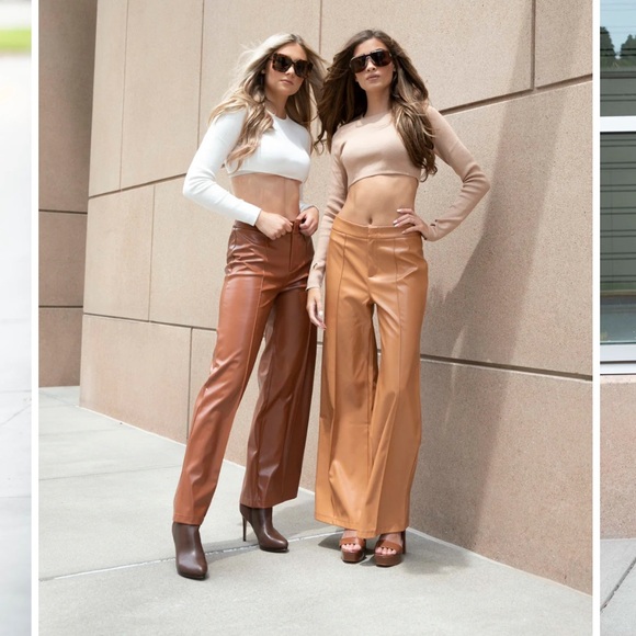 Zara vegan leather wide leg pants 4 - Picture 2 of 9